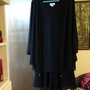 Black two piece shift dress with ruffled hem